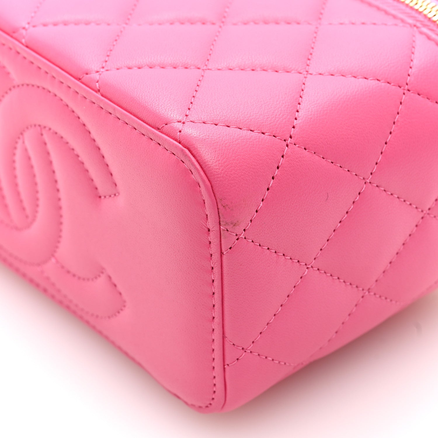 Chanel Lambskin Enamel Quilted Small Coco Hearts Vanity Case With Chain Pink 10 of 10
