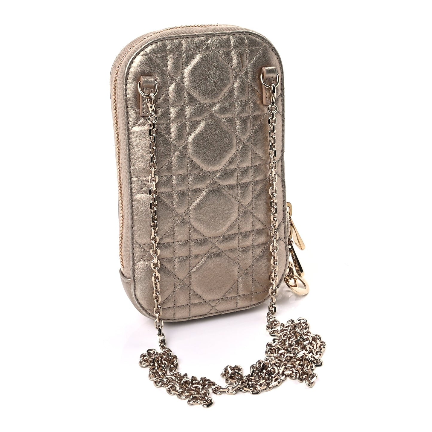 Lambskin Cannage Lady Dior Phone Holder  Gold