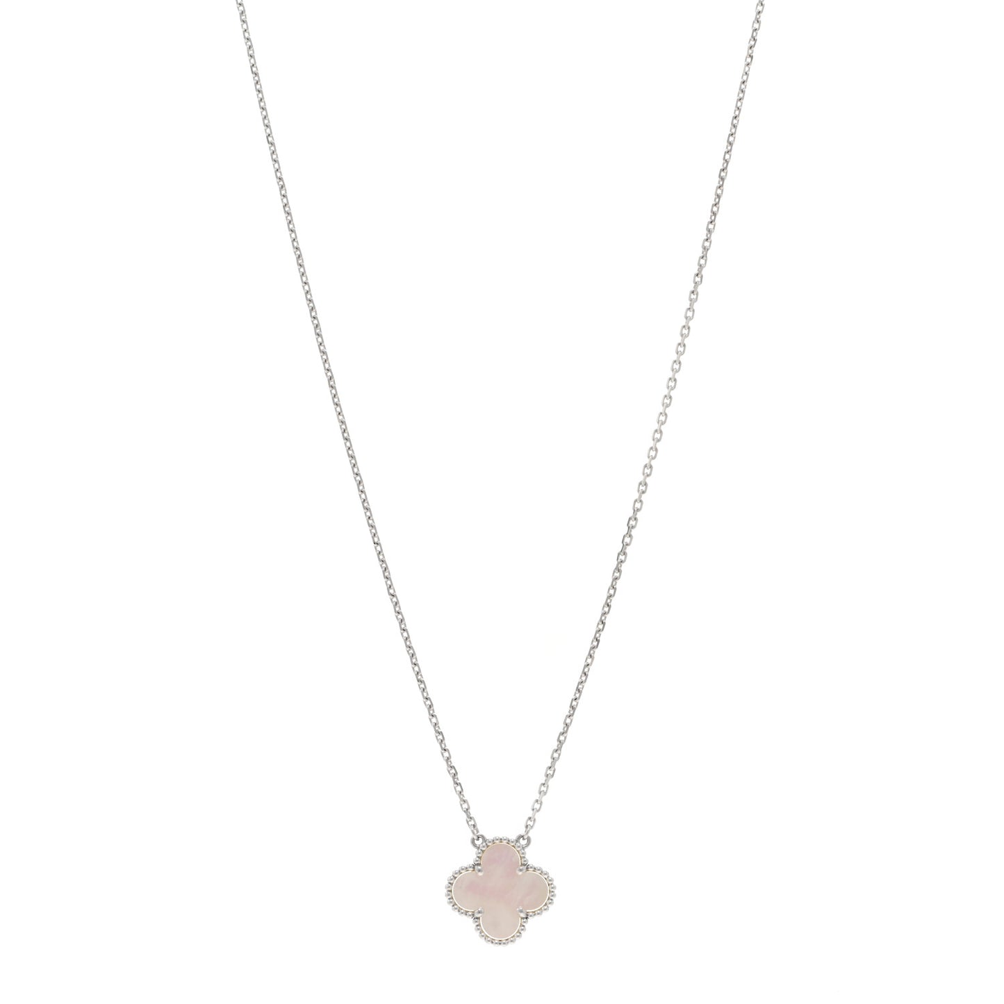 18K White Gold Mother of Pearl Vintage Alhambra Pendant Necklace