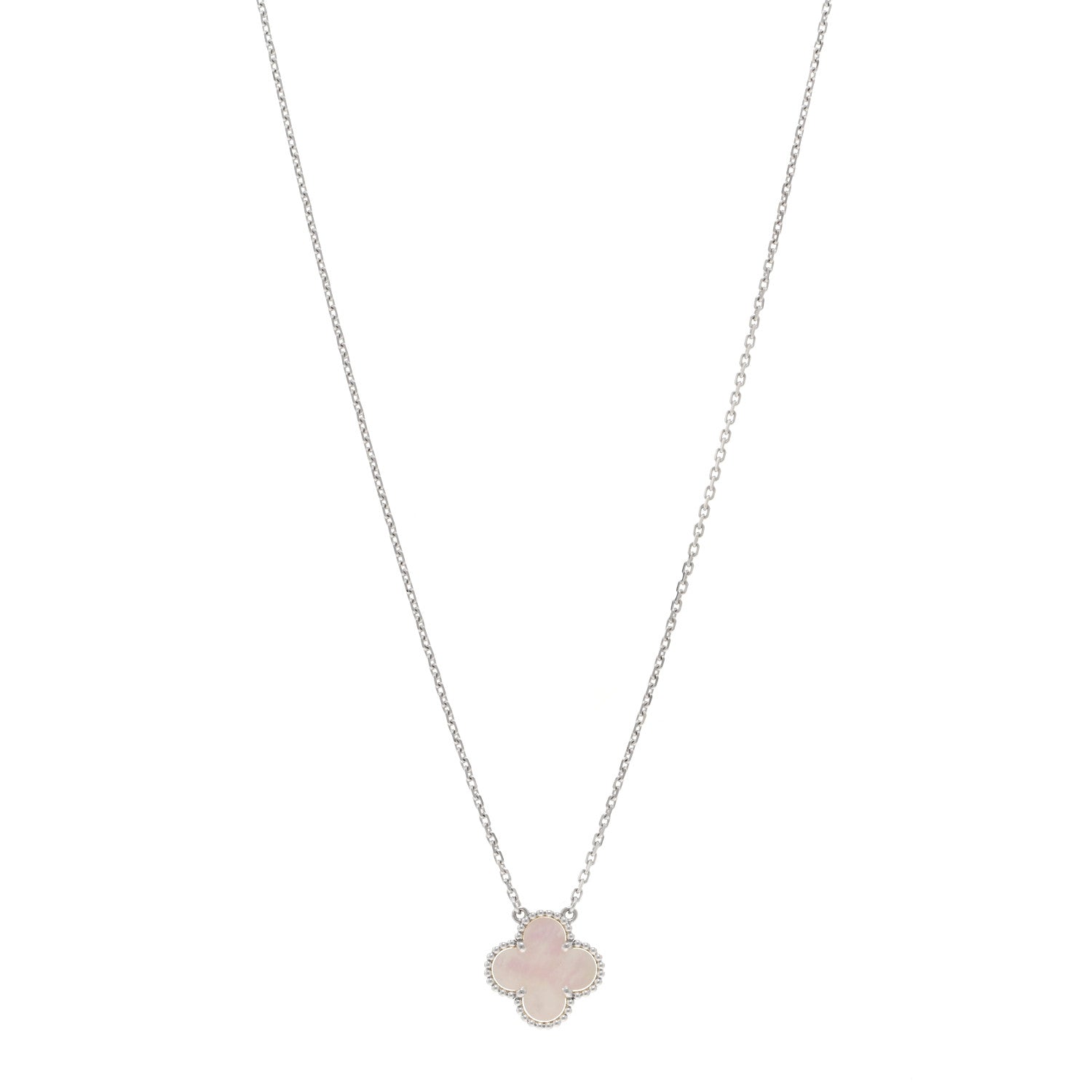 Van Cleef & Arpels 18K White Gold Mother of Pearl Vintage Alhambra Pendant Necklace 1 of 6