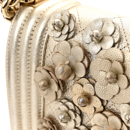 Chanel Metallic Calfskin Quilted Camellia Small Boy Flap Gold 15 of 18