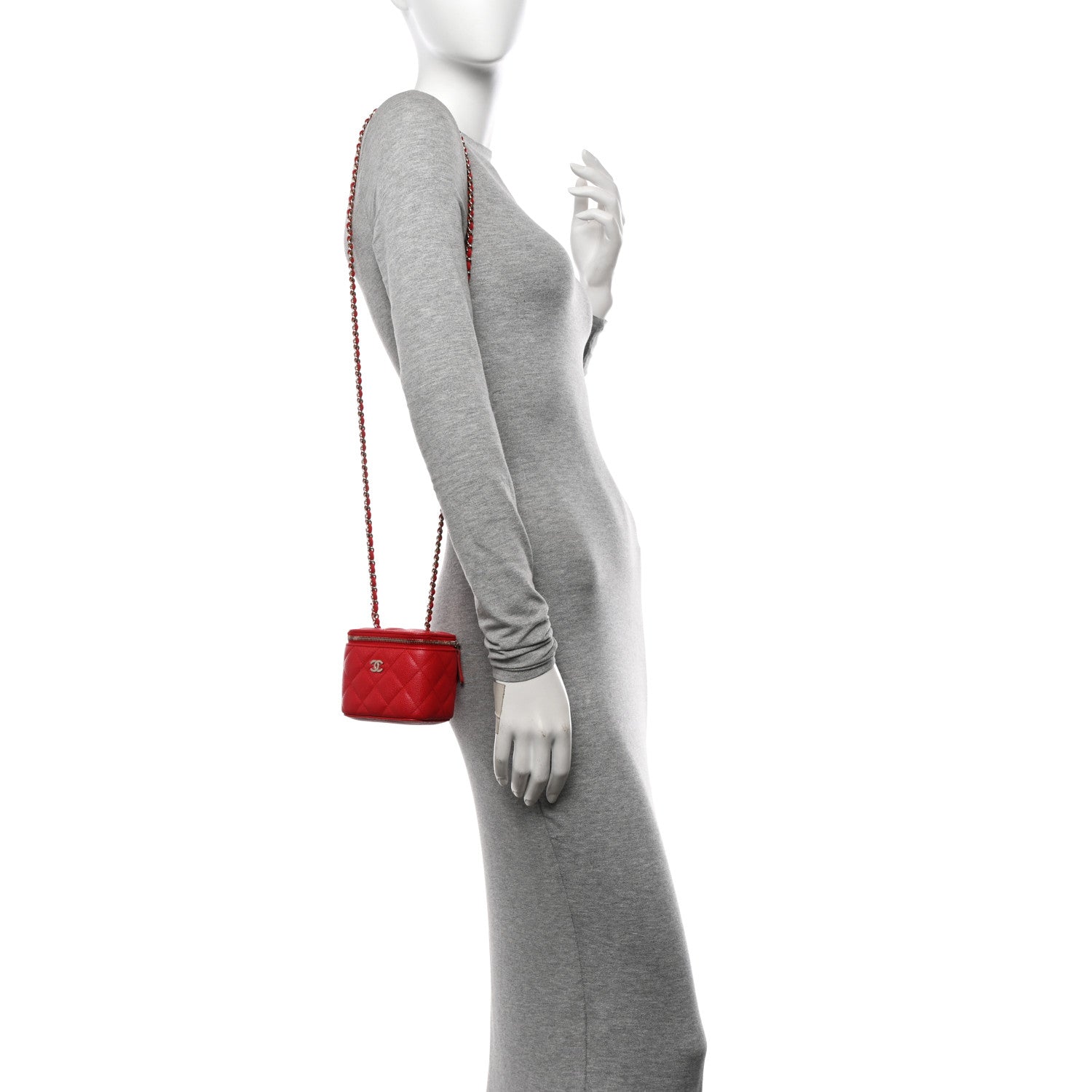 Chanel Caviar Quilted Mini Vanity Case With Chain Red 2 of 11