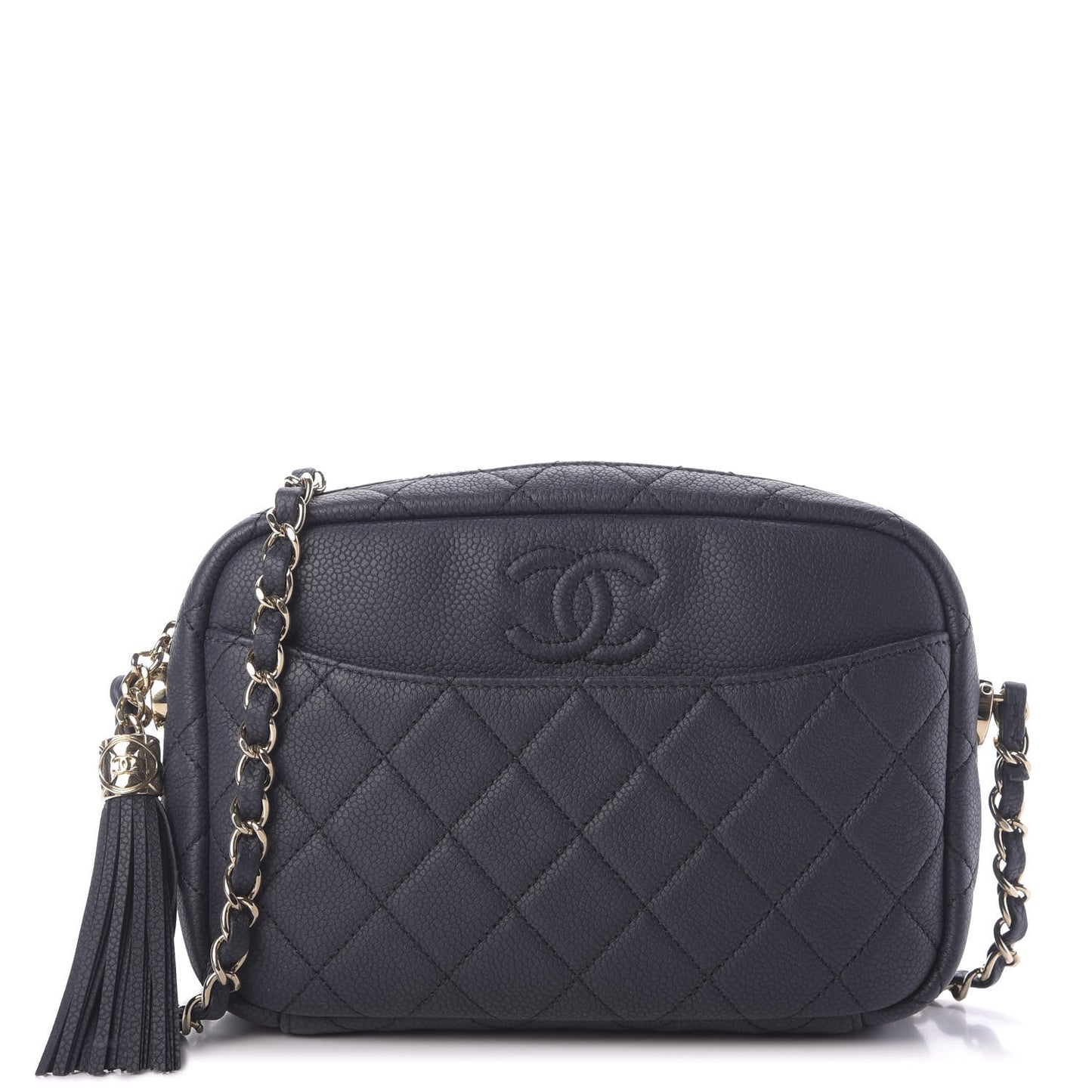 Caviar Quilted Small Coco Tassel Camera Case Dark Navy