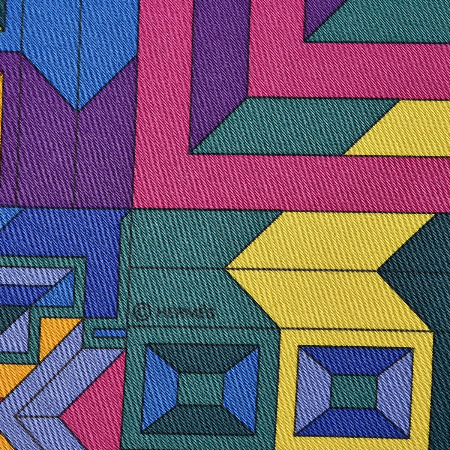 Hermes Silk Le Fil D'Ariane Scarf 90 Violet Vert Jaune 4 of 5