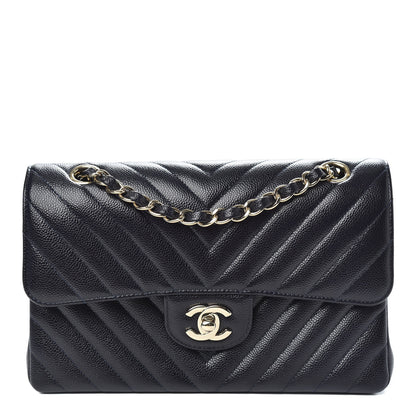 Chanel Caviar Chevron Quilted Small Double Flap Navy Blue 1 of 11