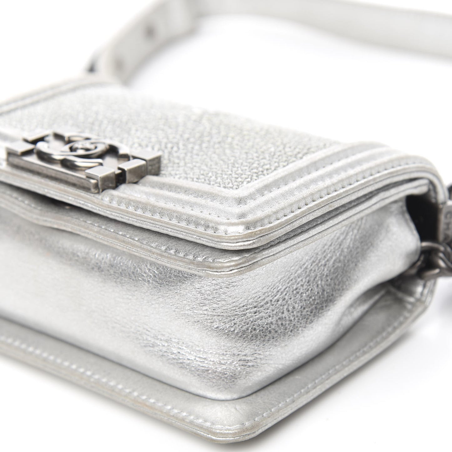 Metallic Galuchat Stingray Mini Boy Flap Silver