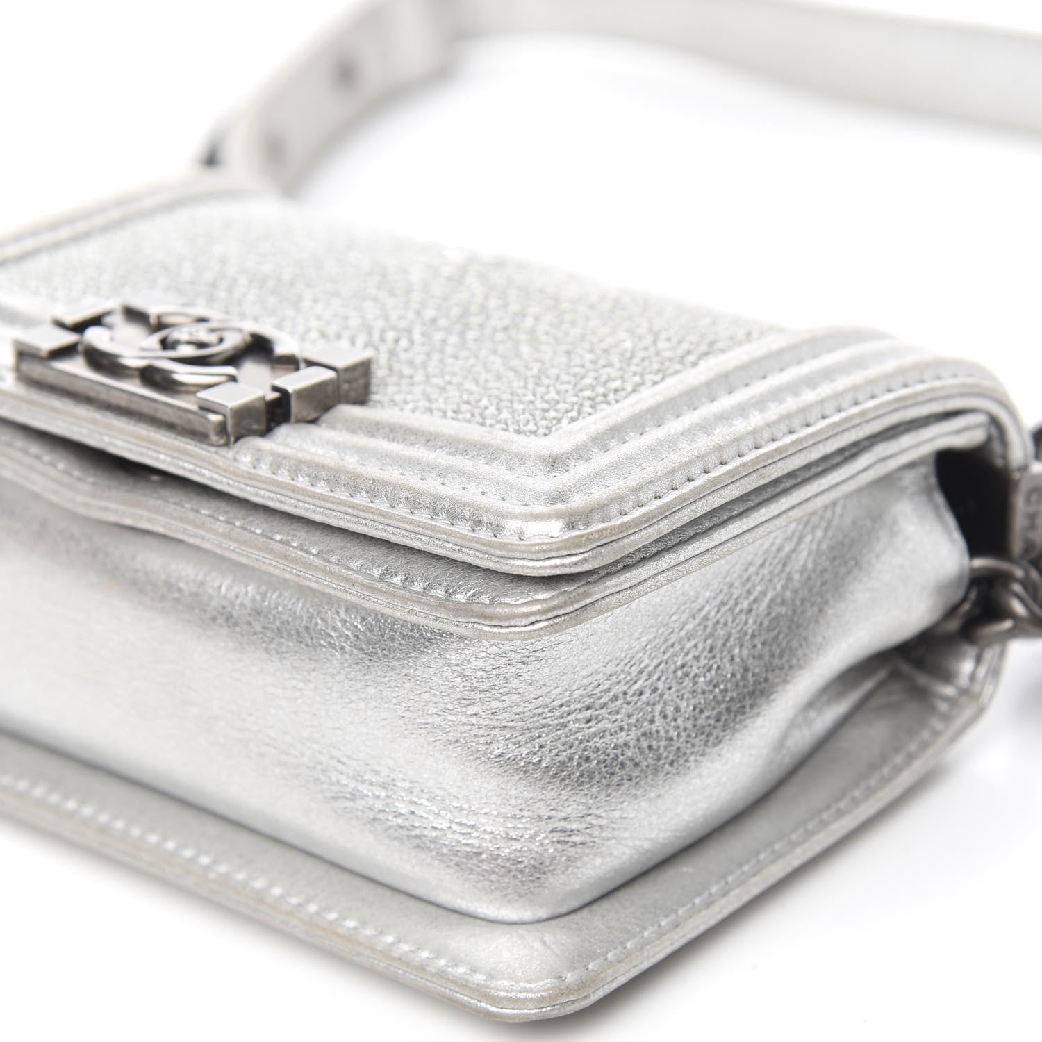 Chanel Metallic Galuchat Stingray Mini Boy Flap Silver 8 of 11