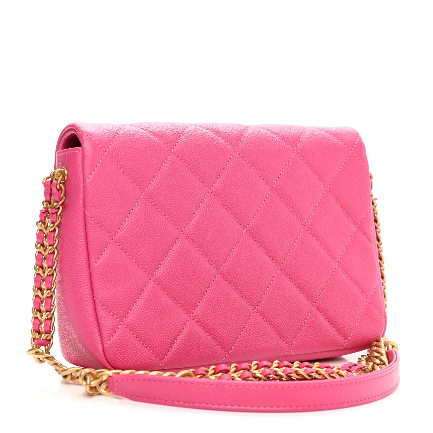 Shiny Caviar Quilted Small Chain Melody Flap Dark Pink