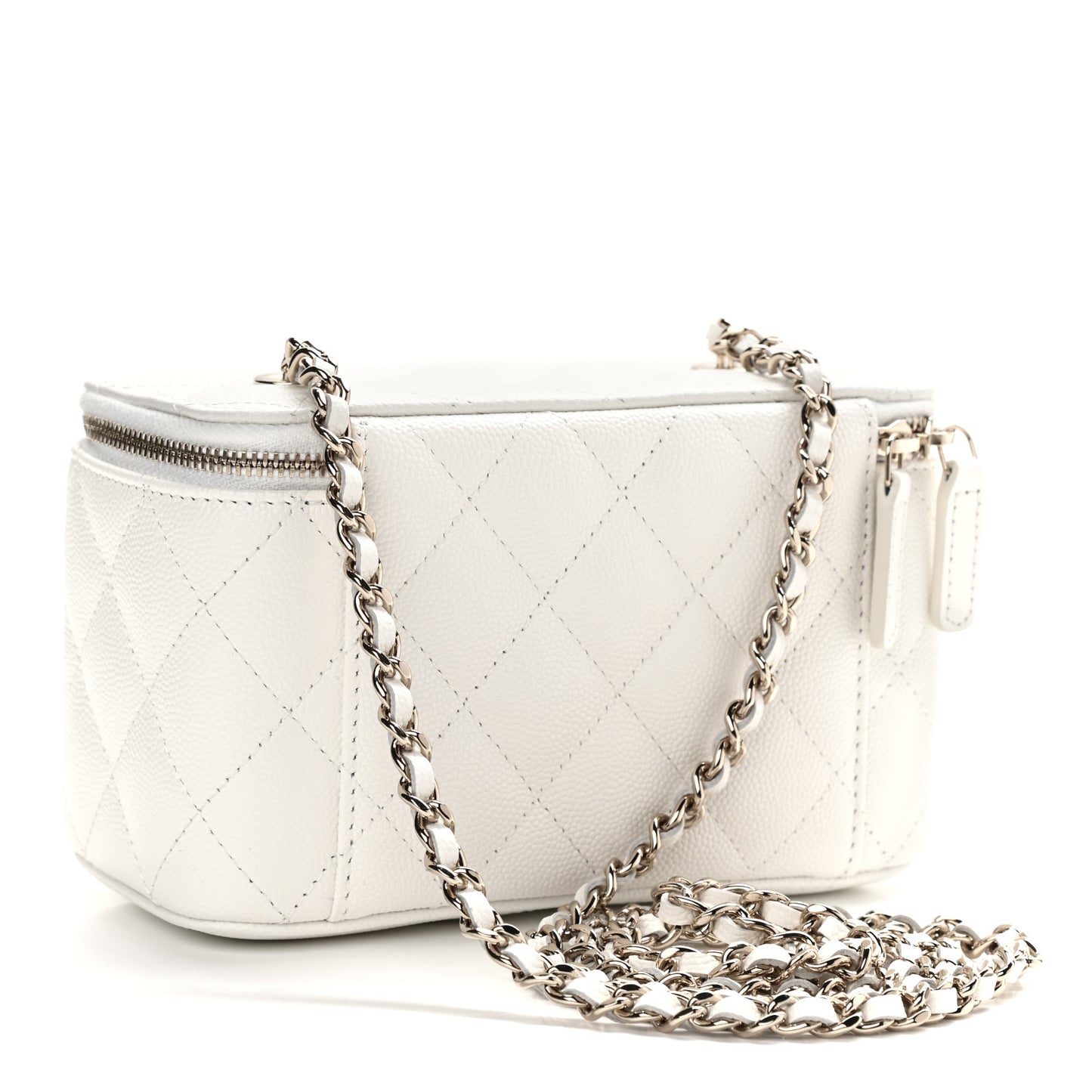 Caviar Quilted Small Vanity Case With Chain White