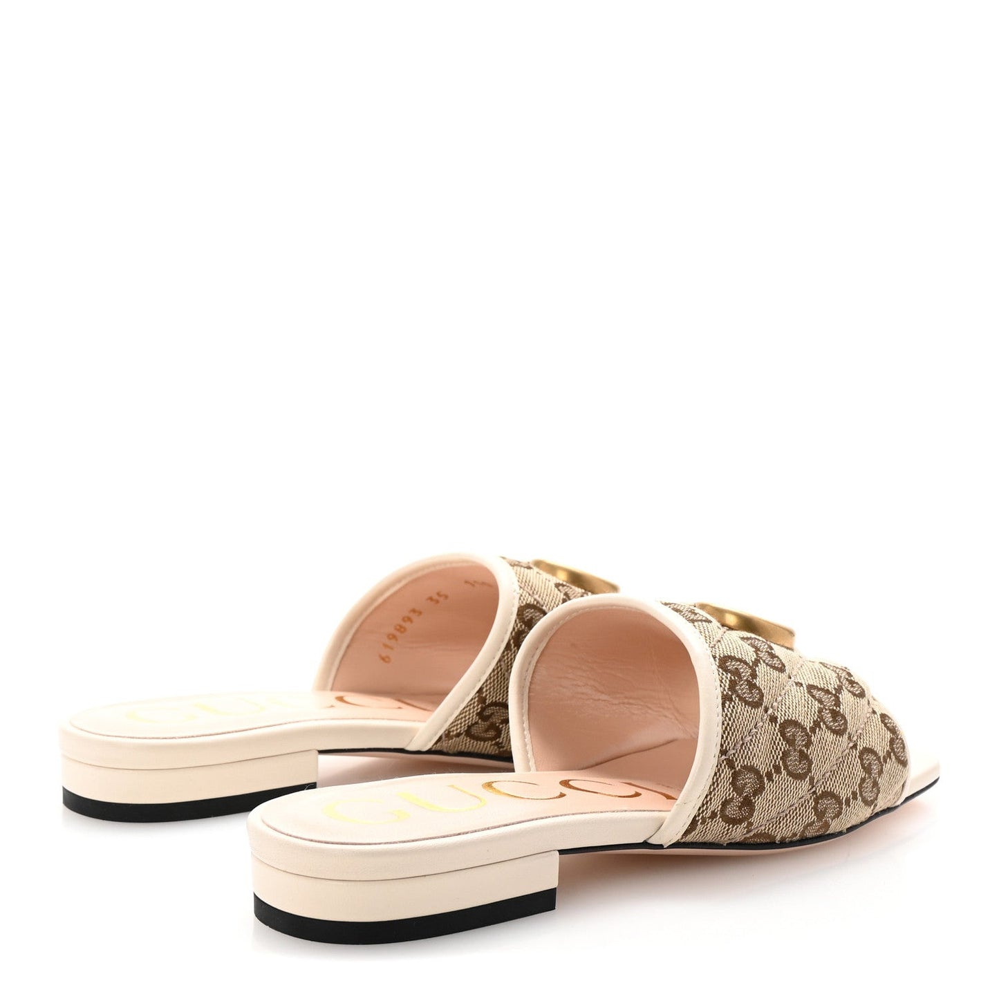 Monogram Matelasse Diagonal GG Marmont Flat Slide Sandals 35 Beige Ebony Mystic White