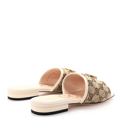 Gucci Monogram Matelasse Diagonal GG Marmont Flat Slide Sandals 35 Beige Ebony Mystic White 5 of 7
