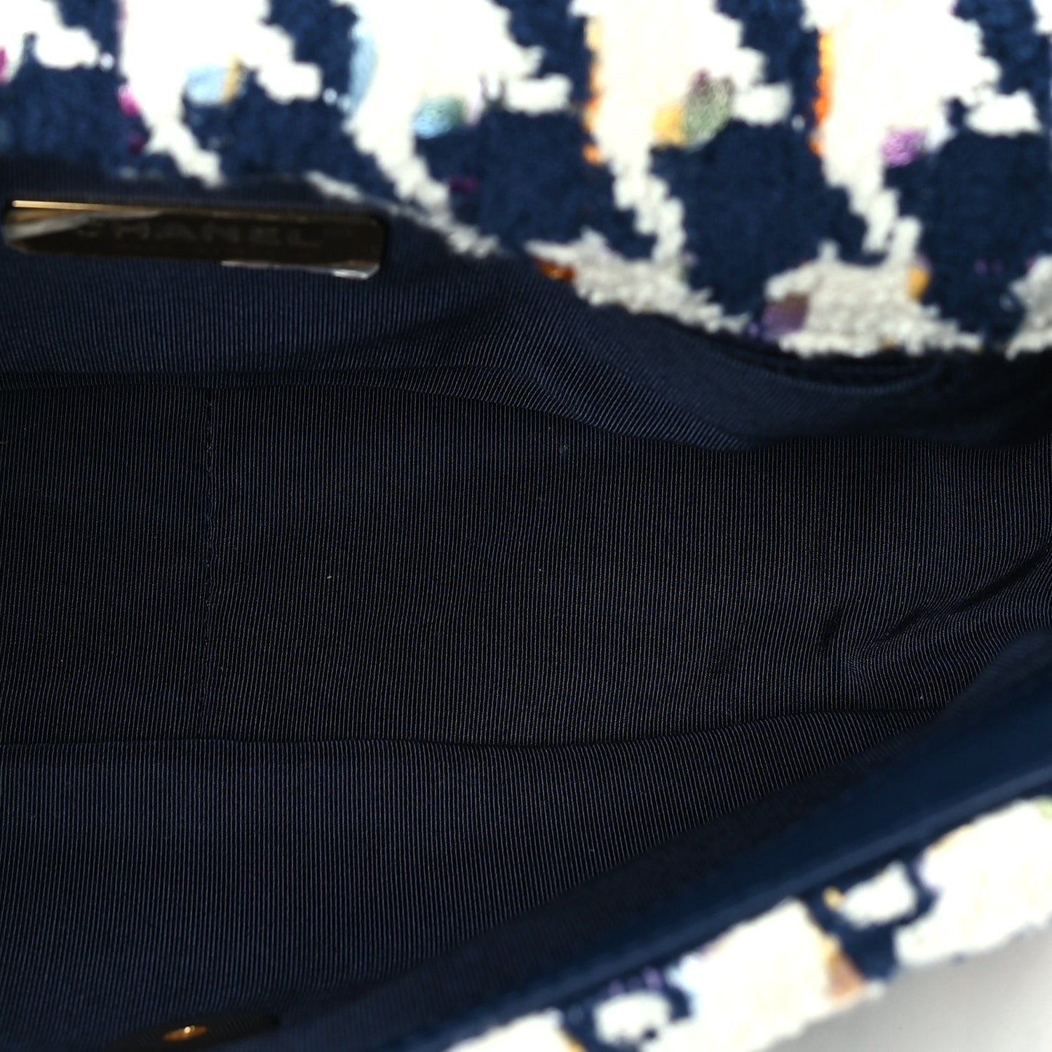 Chanel Tweed Quilted Medium 19 Flap Ecru Navy Blue Multicolor 4 of 9