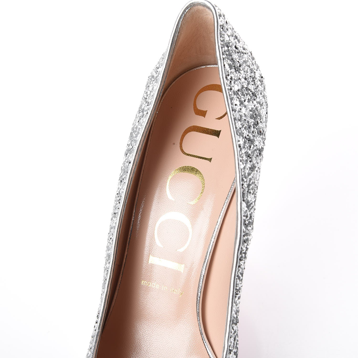Gucci Nappa Silk Crystal Removable Heart Pumps 40 Argento 7 of 8