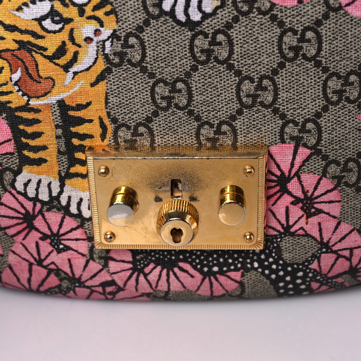 Gucci GG Supreme Monogram Bengal Web Medium Padlock Messenger Shoulder Bag Beige Pink 20 of 28