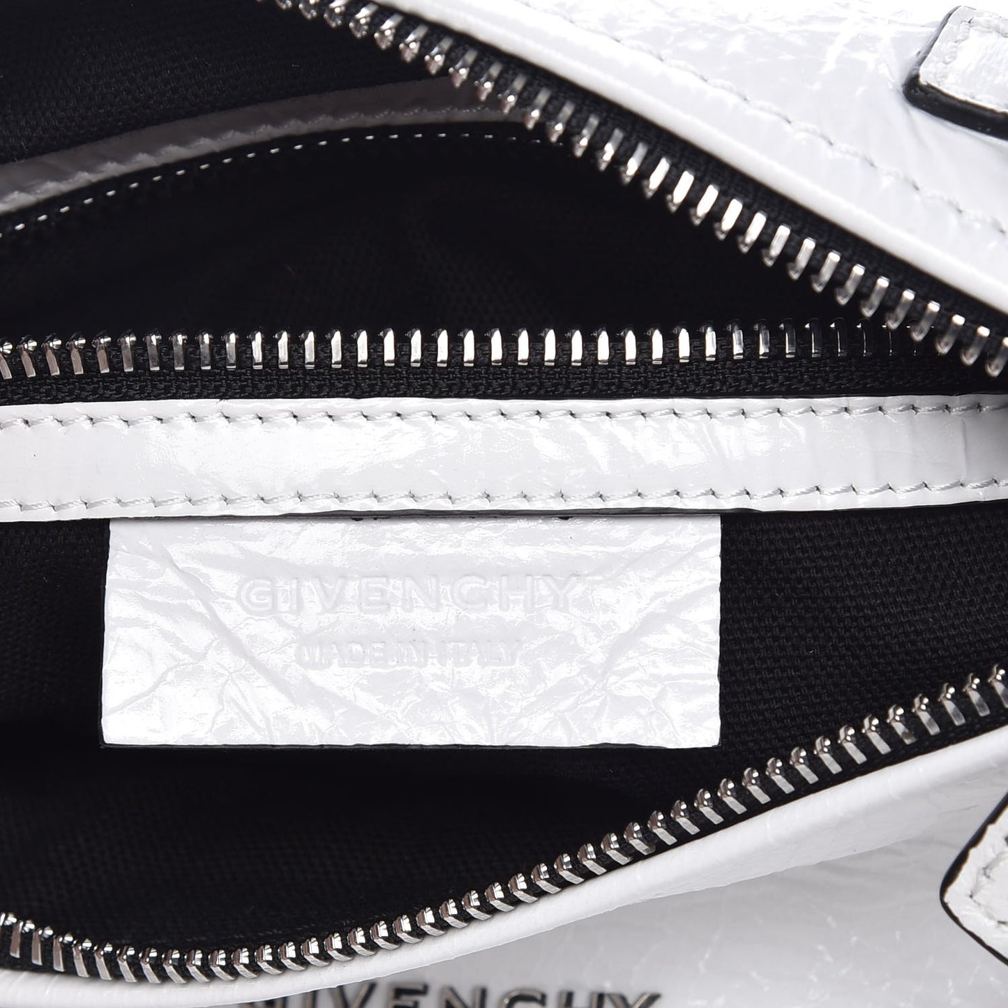 Crinkled Patent Deerskin Mini Pandora White