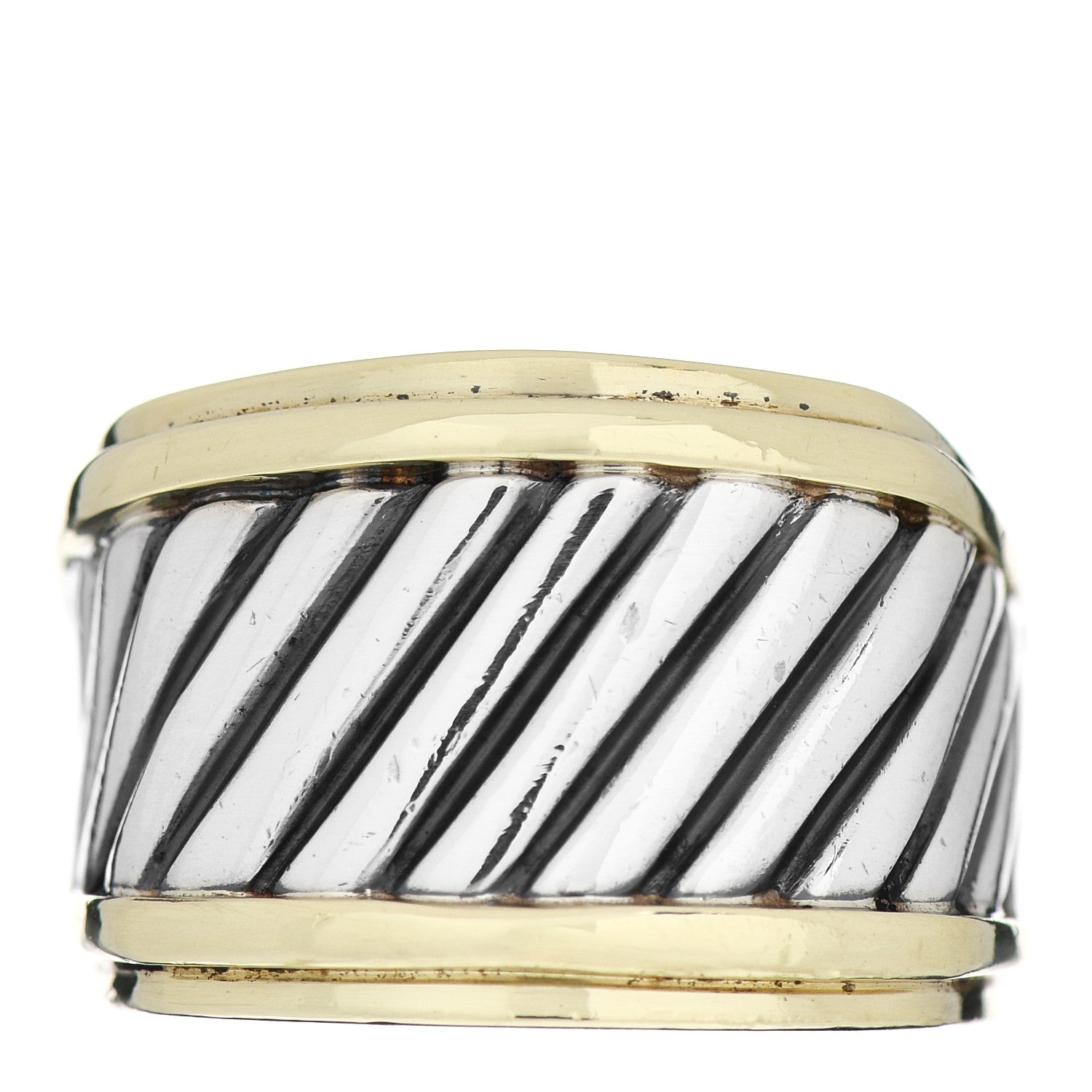 David Yurman Sterling Silver 18K Yellow Gold Cable Cigar Band Ring 54 6.75 1 of 5
