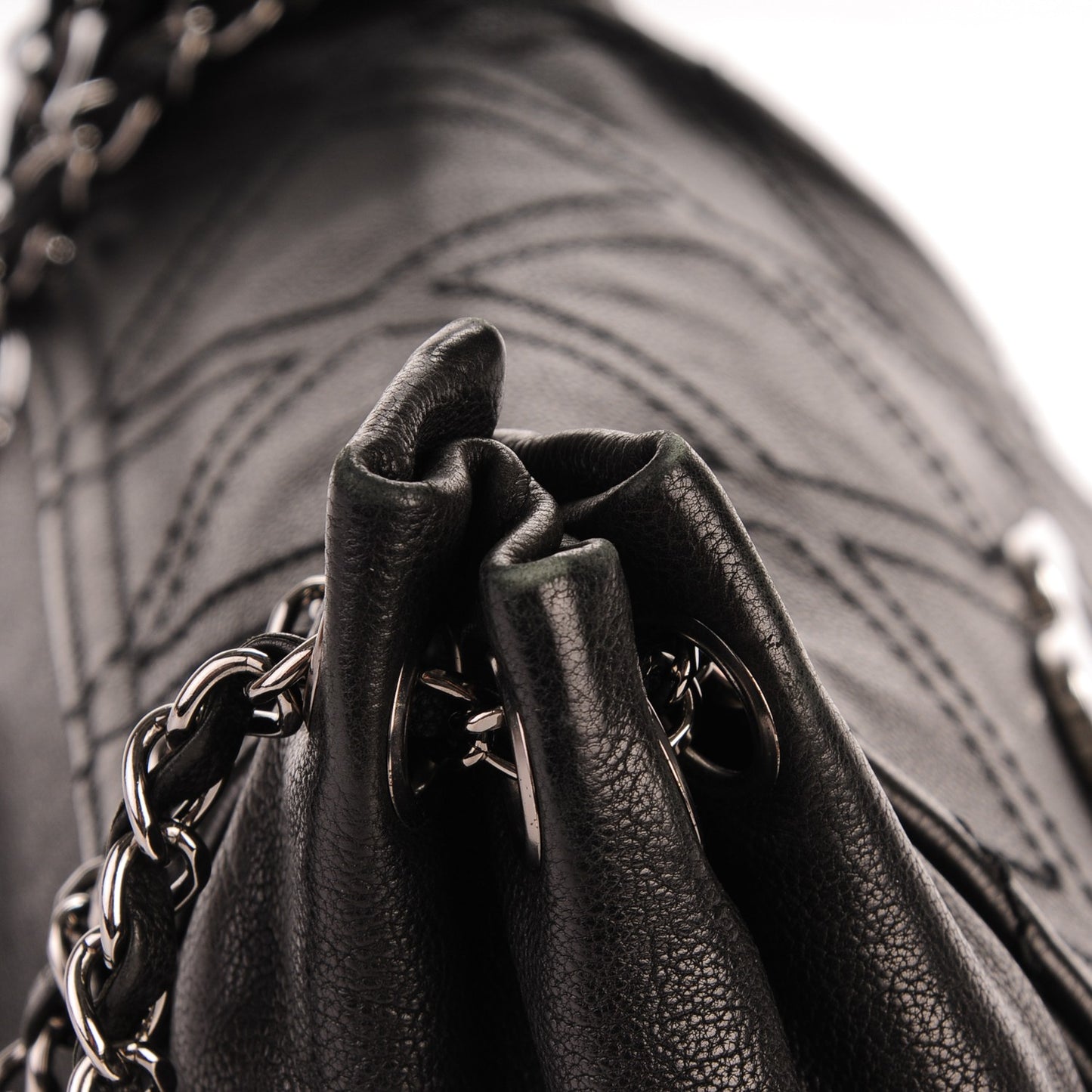 Calfskin Diamond Stitch Accordion Flap Black