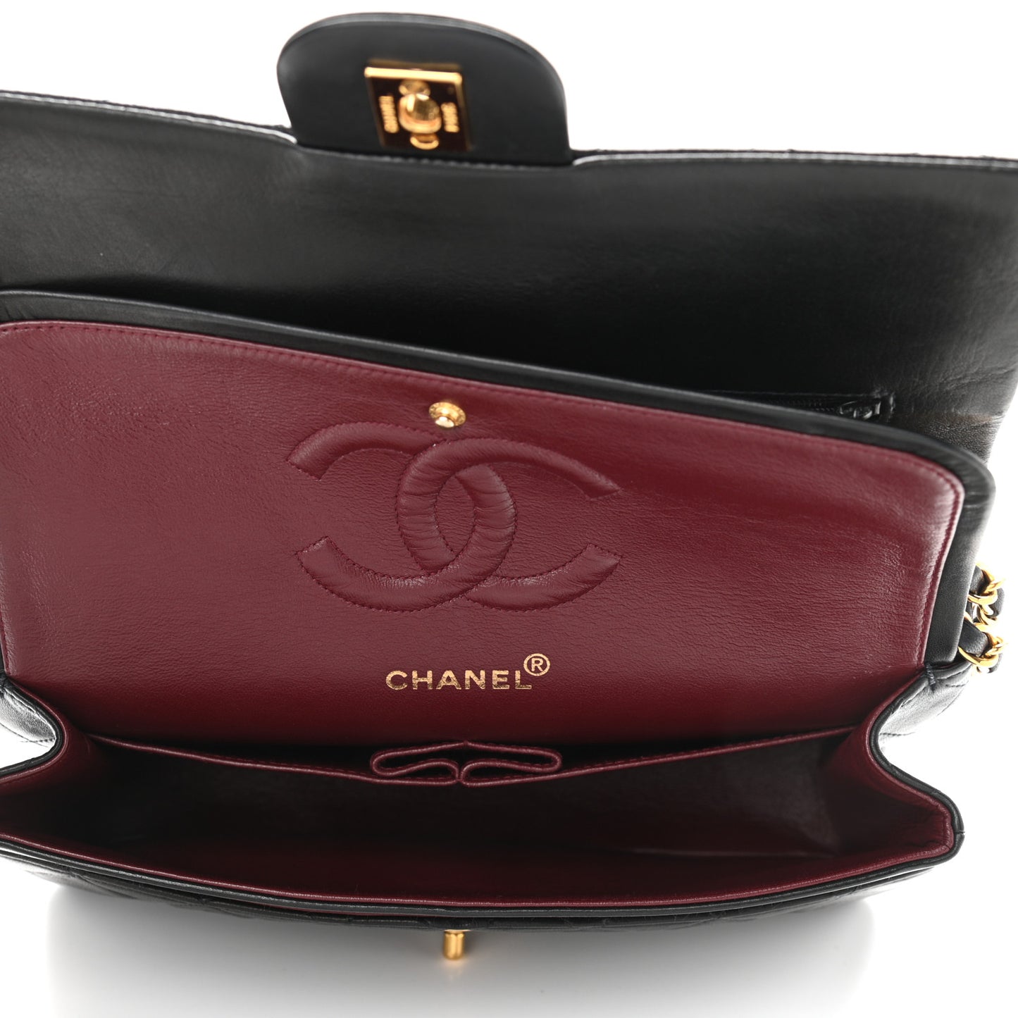 Lambskin Quilted Medium Double Flap Black