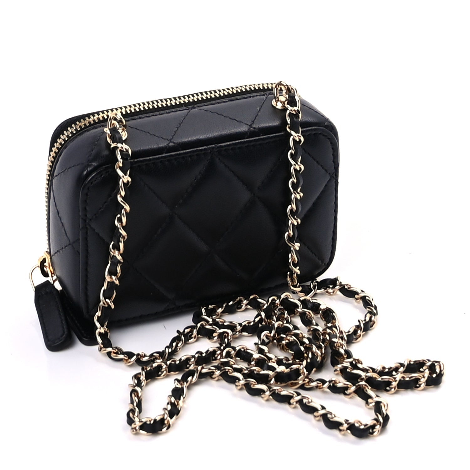 Chanel Lambskin Quilted Mini Golden Plate Clutch With Chain  Black 3 of 9