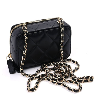 Chanel Lambskin Quilted Mini Golden Plate Clutch With Chain  Black 3 of 9