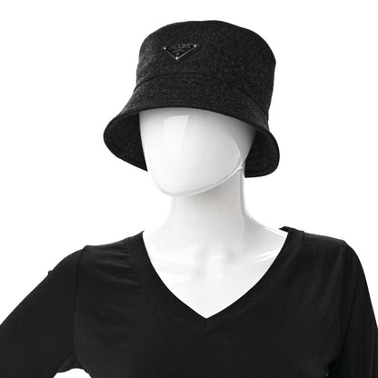 Prada Authentic Loden Wool Metal Triangle Logo Bucket Hat M Anthracite 2 of 8