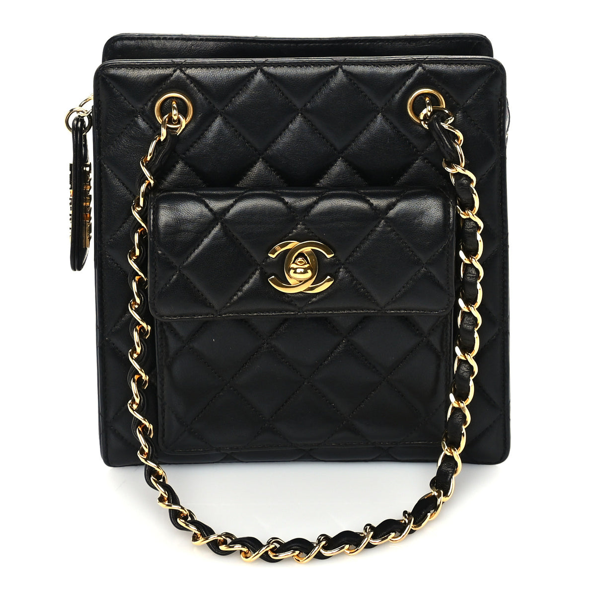 Chanel Lambskin Quilted CC Front Pocket Shopping Tote Black 1 of 9