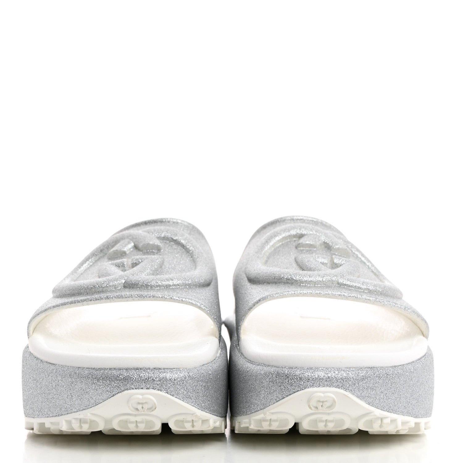 Gucci Glitter Rubber Womens Interlocking G Platform 42mm Slide Sandals 39 Silver 2 of 9