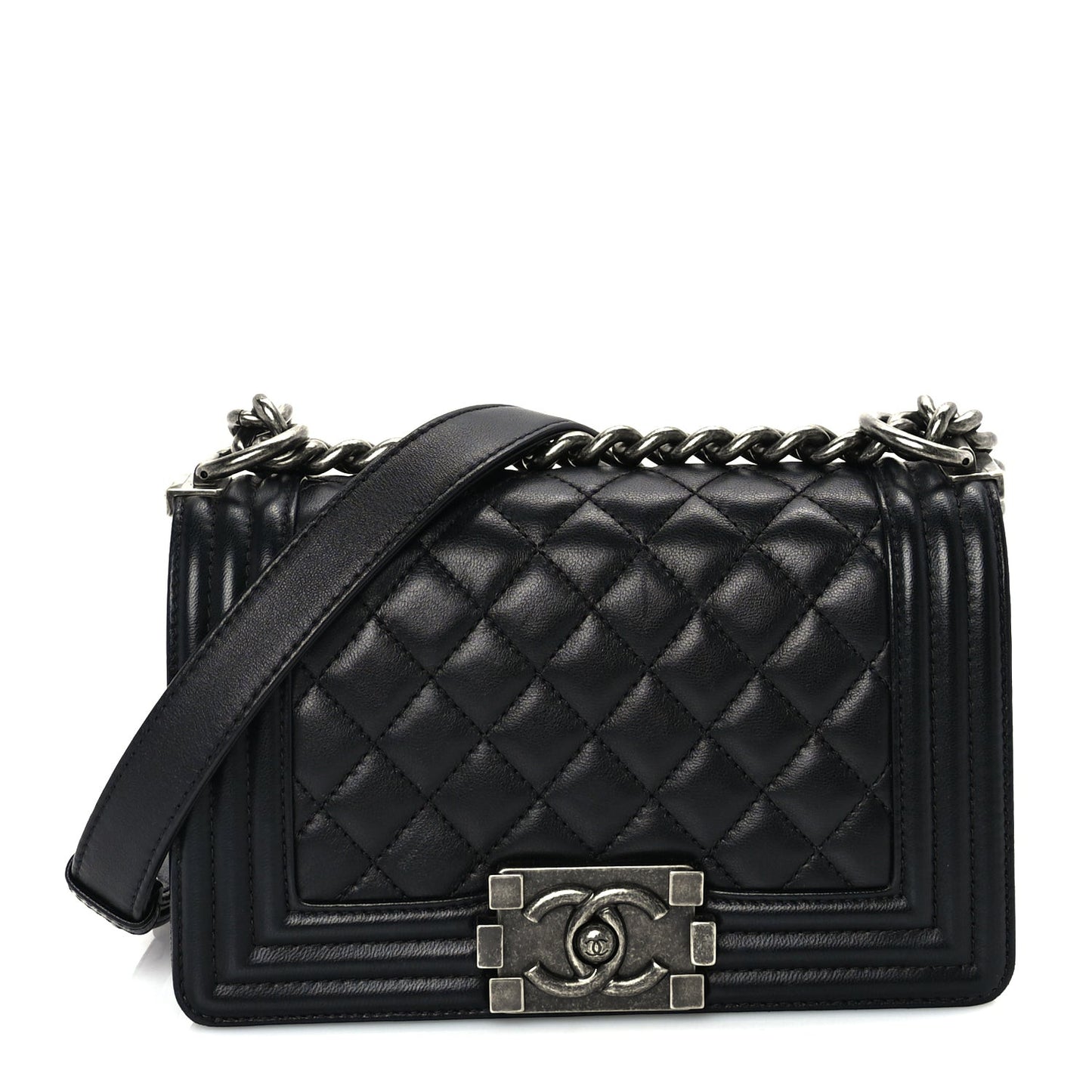 Lambskin Quilted Small Boy Flap Black