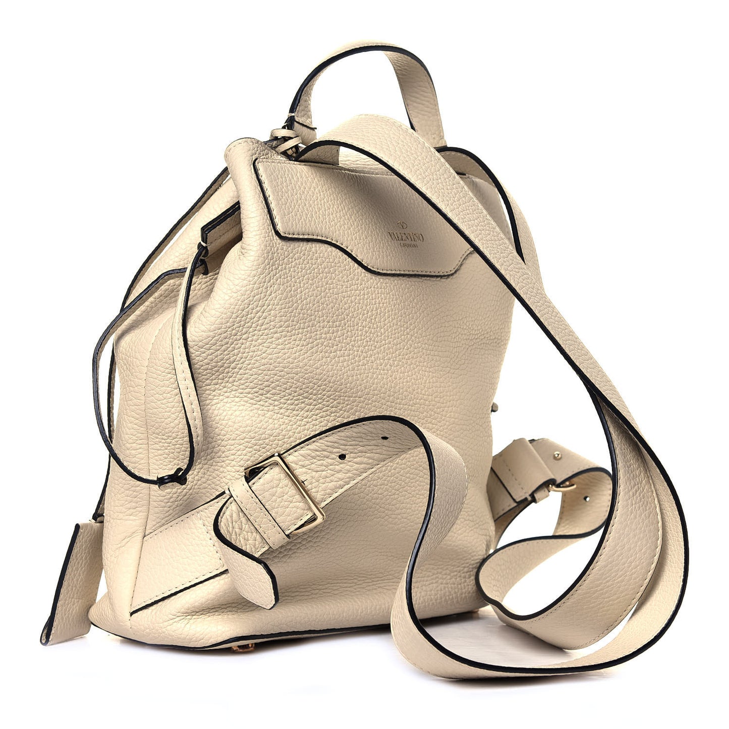 Pebbled Calfskin Rockstud Drawstring Backpack Ivory