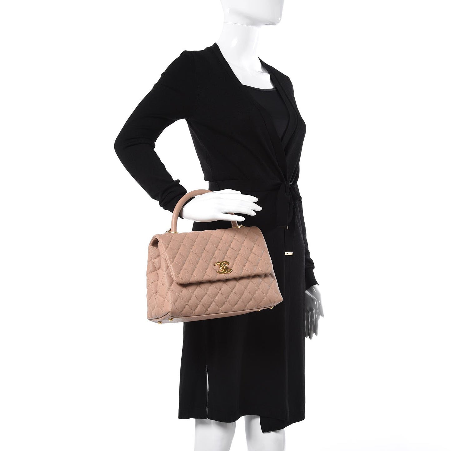 Caviar Quilted Small Coco Handle Flap Light Beige