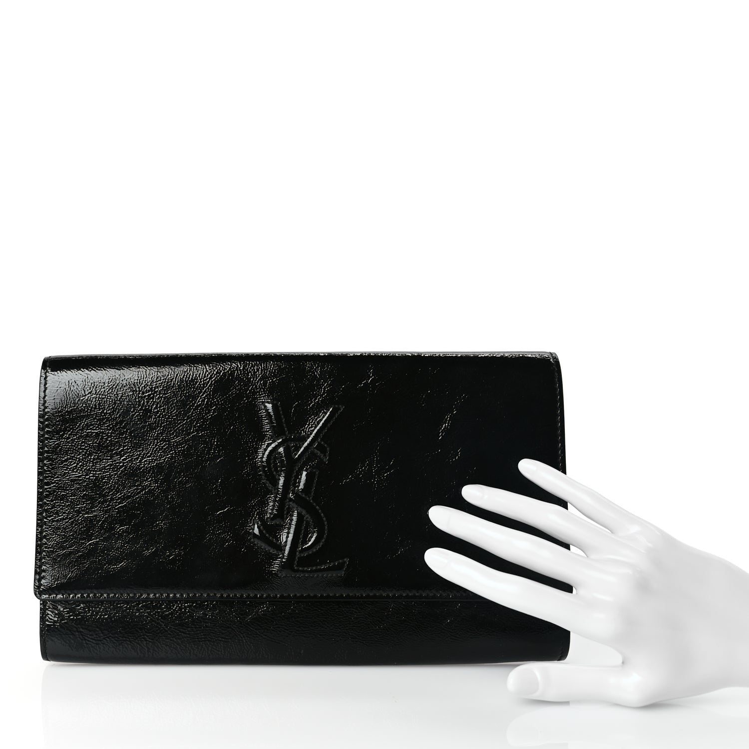 Saint Laurent Textured Patent Monogram Large Belle De Jour Clutch Black 2 of 7