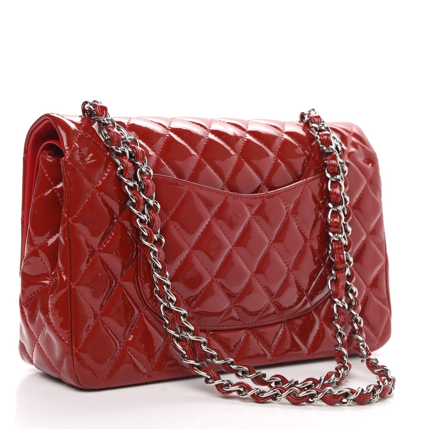 Patent Calfskin Quilted Medium Double Flap Red