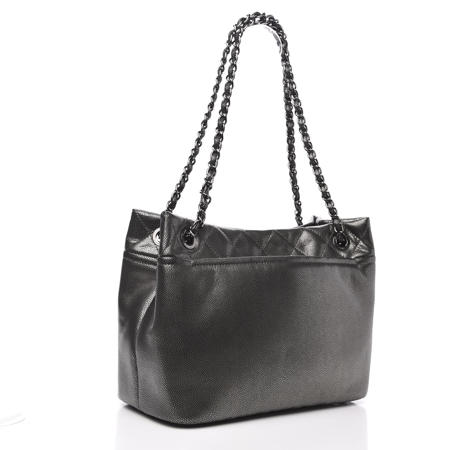 Chanel Metallic Caviar Quilted CC Timeless Tote Dark Silver 3 of 10