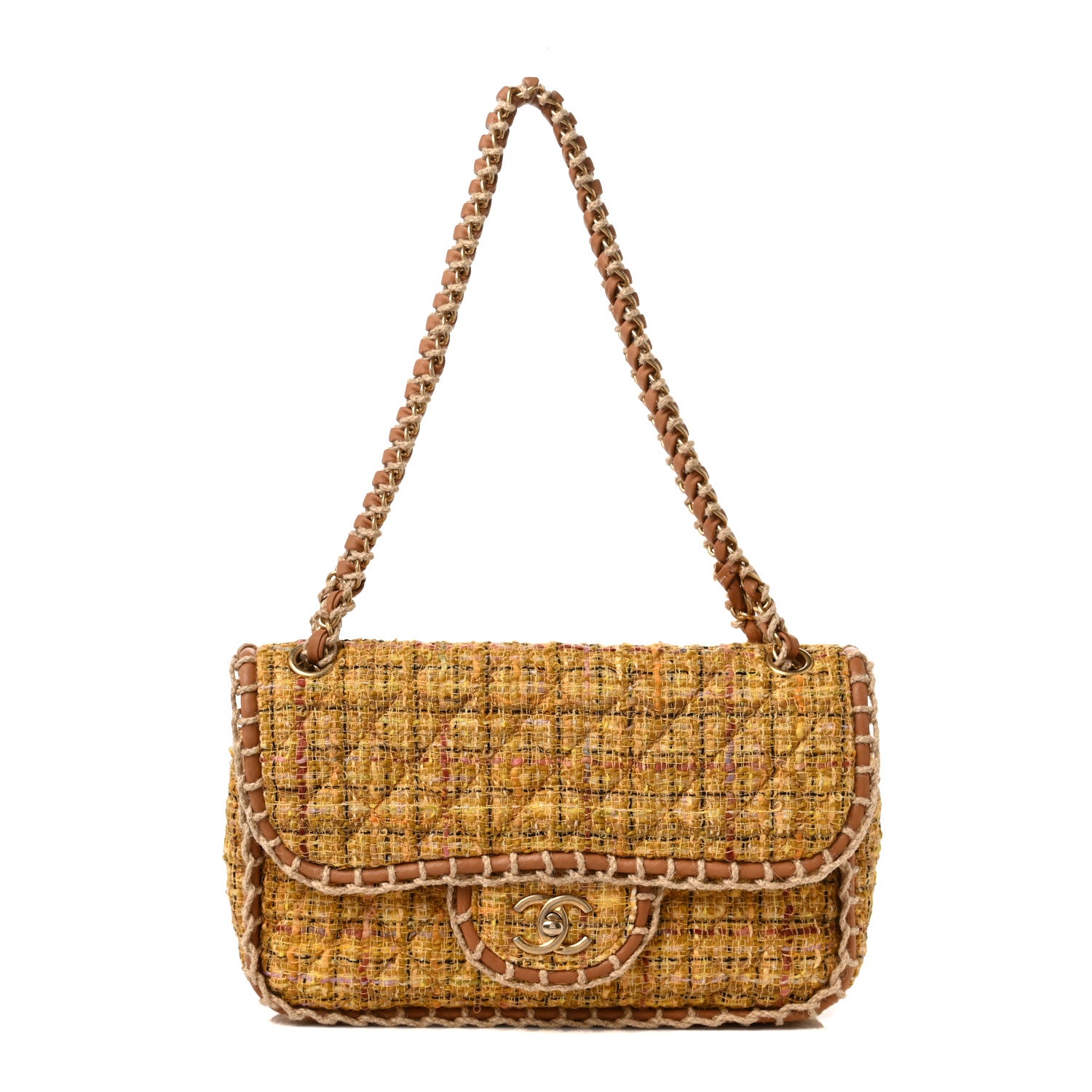 Chanel Metallic Tweed Medium Single Flap Light Yellow 1 of 8