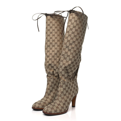 Gucci Monogram Malaga Kid Lisa Mid Heel Boots 41 Beige Ebony 3 of 7