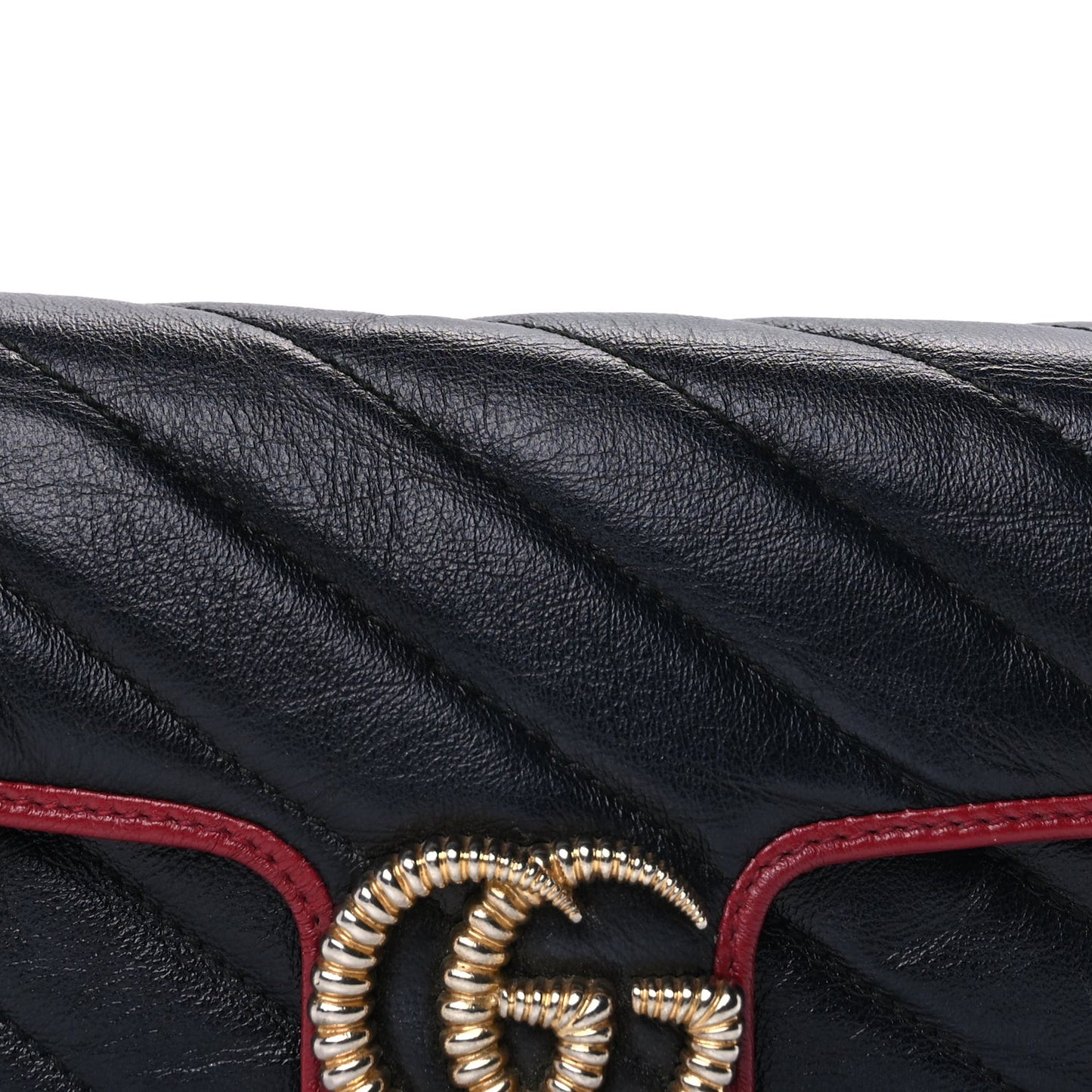 Vintage Effect Calfskin Matelasse Diagonal Super Mini Torchon GG Marmont Shoulder Bag Black Romantic Cherry Black Romantic Cherry