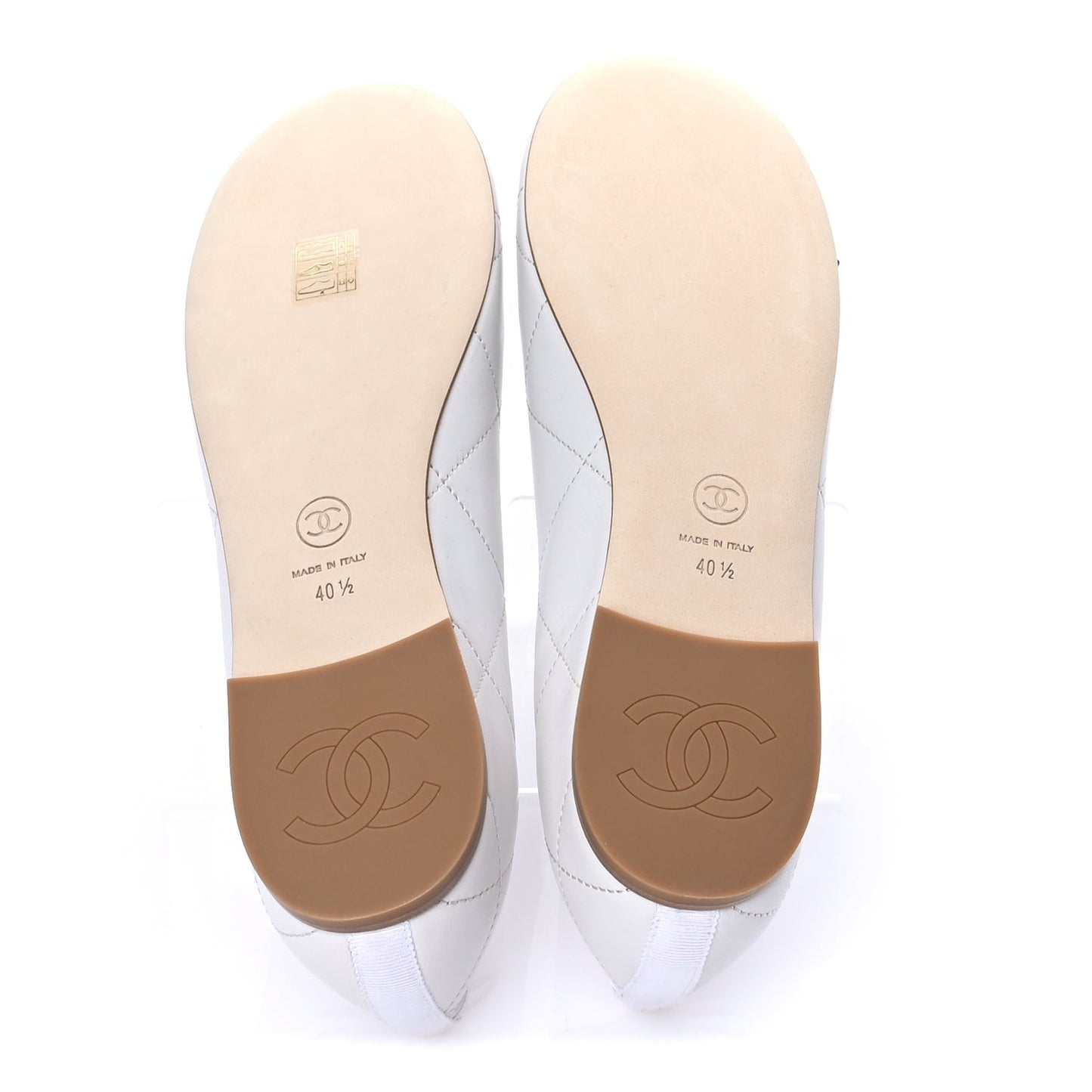 Lambskin Quilted CC Cambon Ballet Flats 40.5  White Black