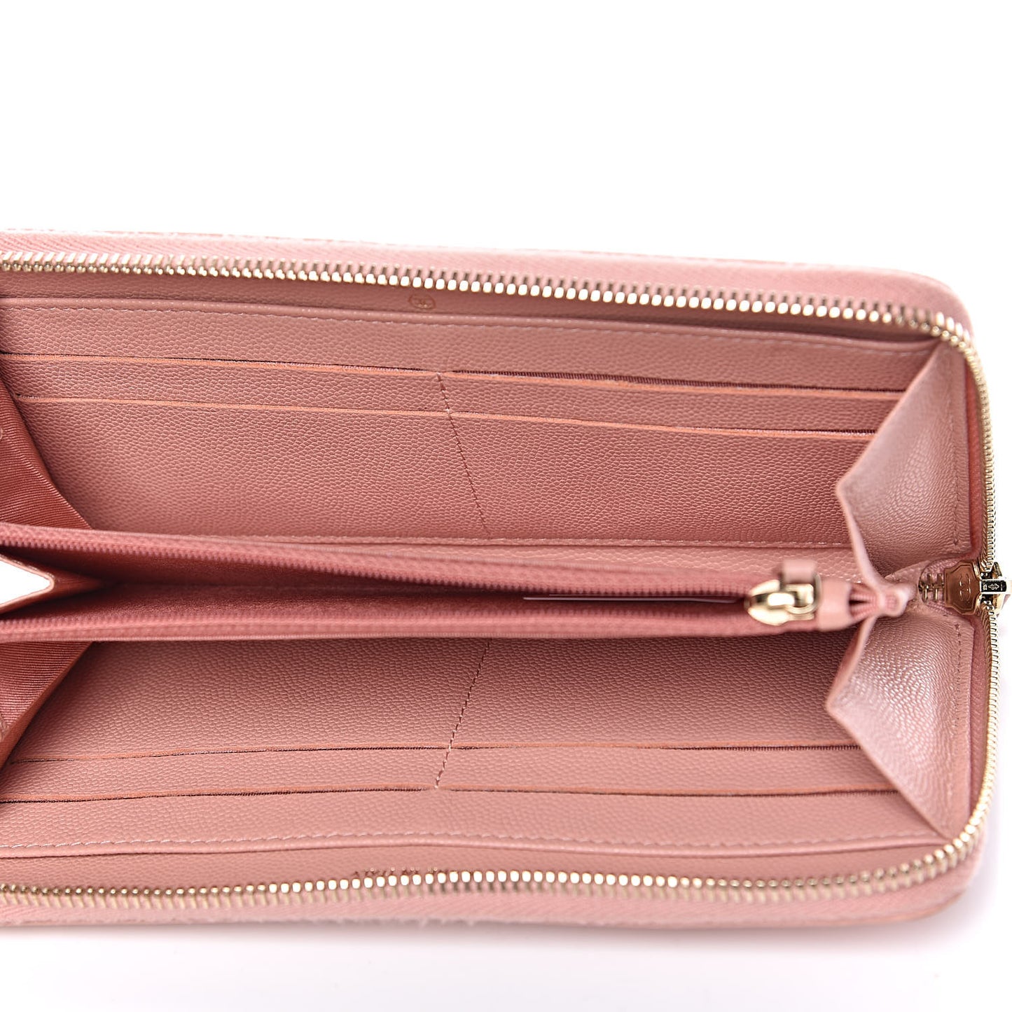 Caviar Camellia Embossed Zip Around Large Gusset Wallet Nude