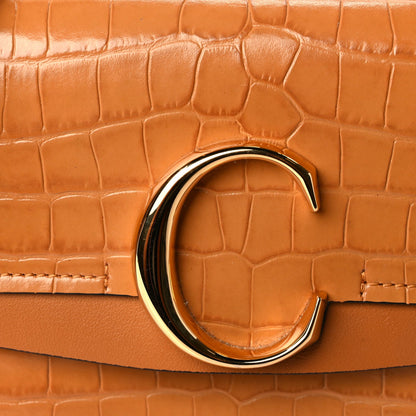 Chloe Calfskin Crocodile Embossed Small C Double Carry Autumnal Brown 6 of 8