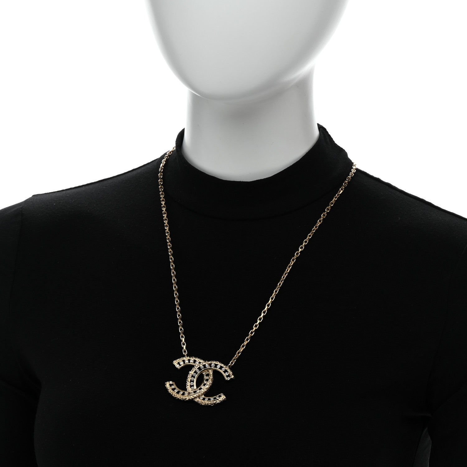 Chanel Crystal Textured CC Necklace Gold 2 of 6