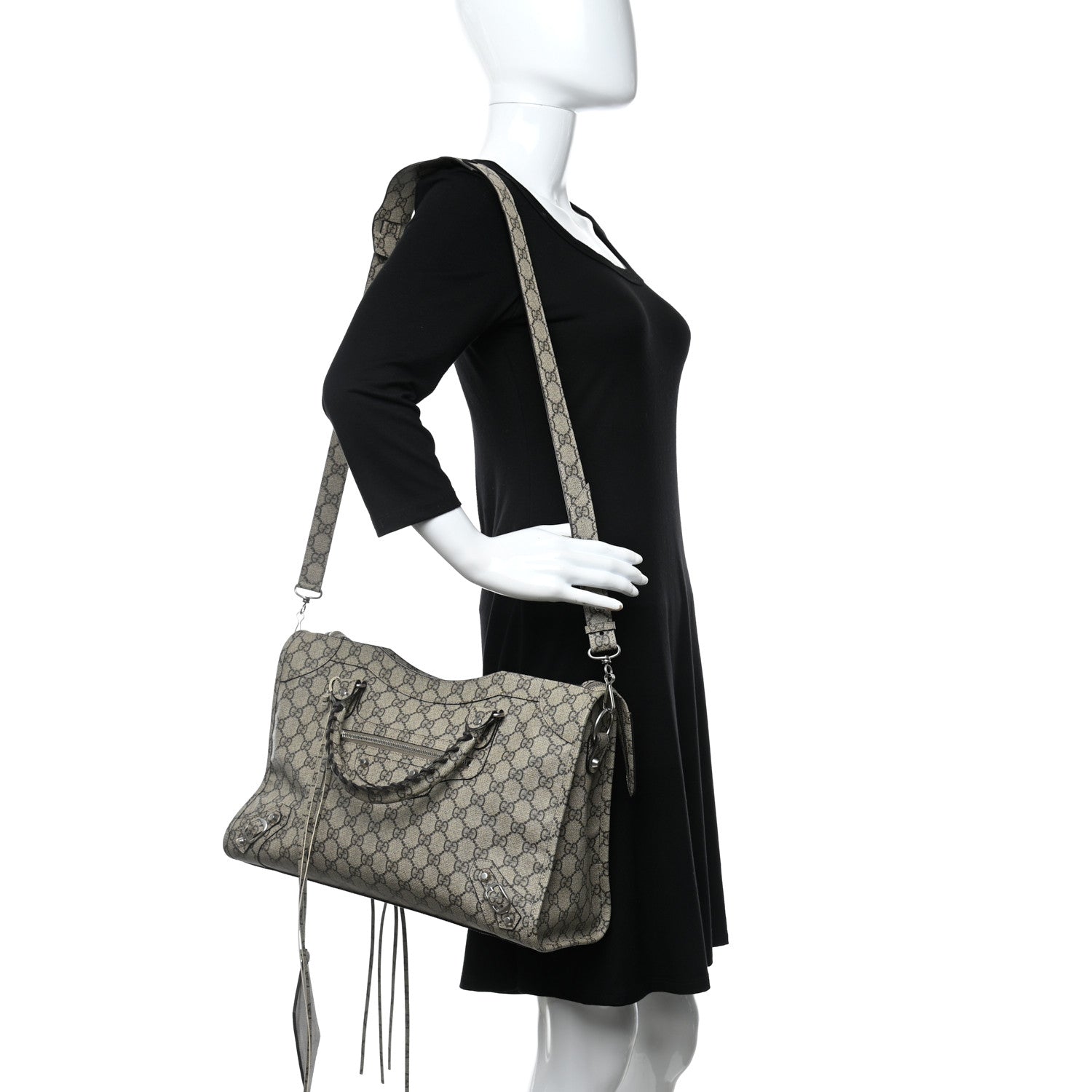 Balenciaga X GUCCI GG Supreme Monogram Neo Classic Silver Hardware City Beige Ebony 2 of 10