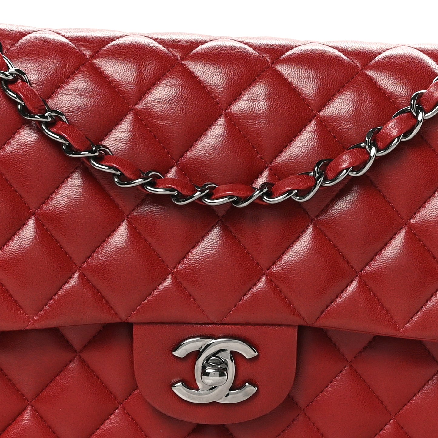 Lambskin Quilted Medium Double Flap Dark Red