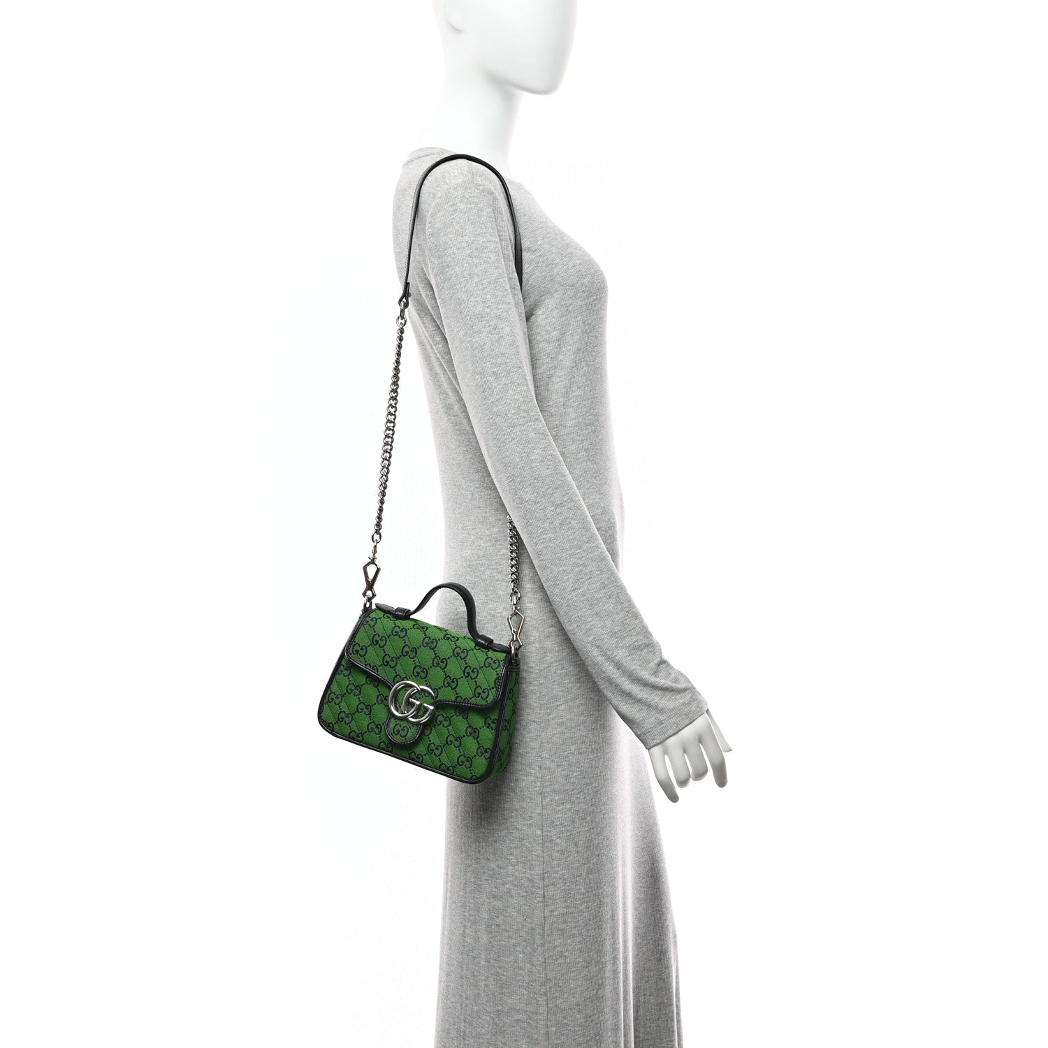 Gucci Monogram Multicolor Matelasse Diagonal Mini GG Marmont Top Handle Shoulder Bag Green Blue 2 of 11