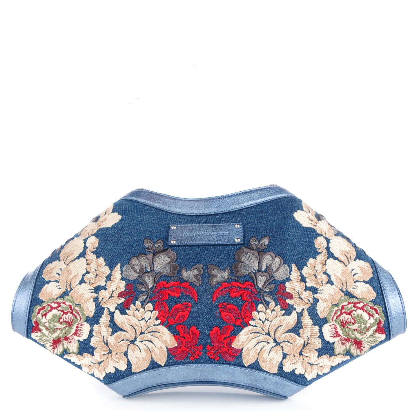 Denim Floral Embroidered De Manta Clutch