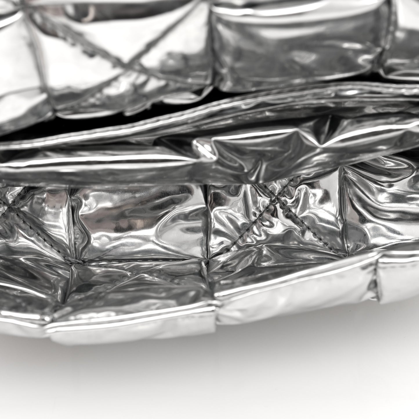 Metallic Lambskin Maxi Intrecciato Padded The Belt Cassette Bag Silver