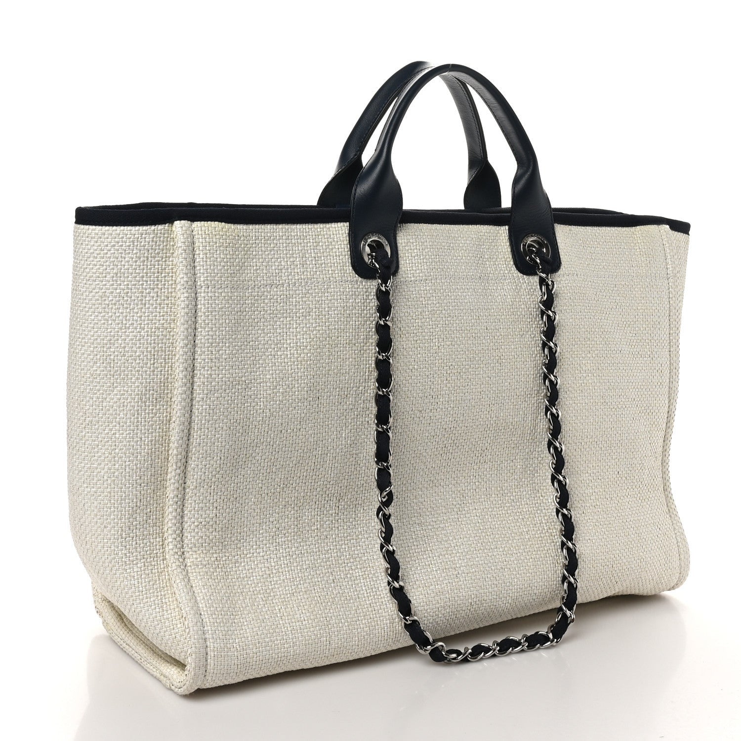 Chanel Woven Straw Raffia Extra Large Deauville Tote White Navy 3 of 7