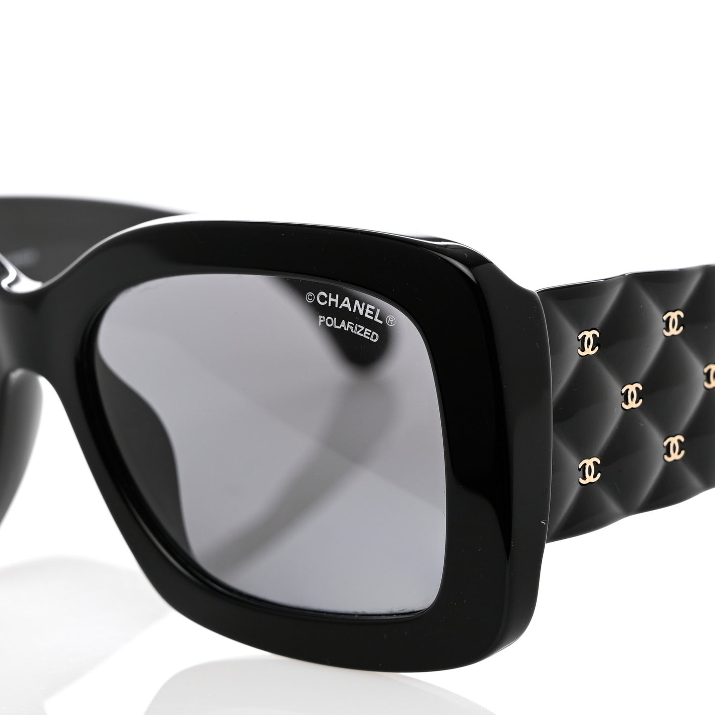 Acetate Quilted CC Rectangle Sunglasses 5483-A Black