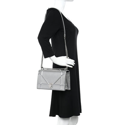 Christian Dior Metallic Patent Micro-Cannage Medium Diorama Flap Bag Silver 2 of 9