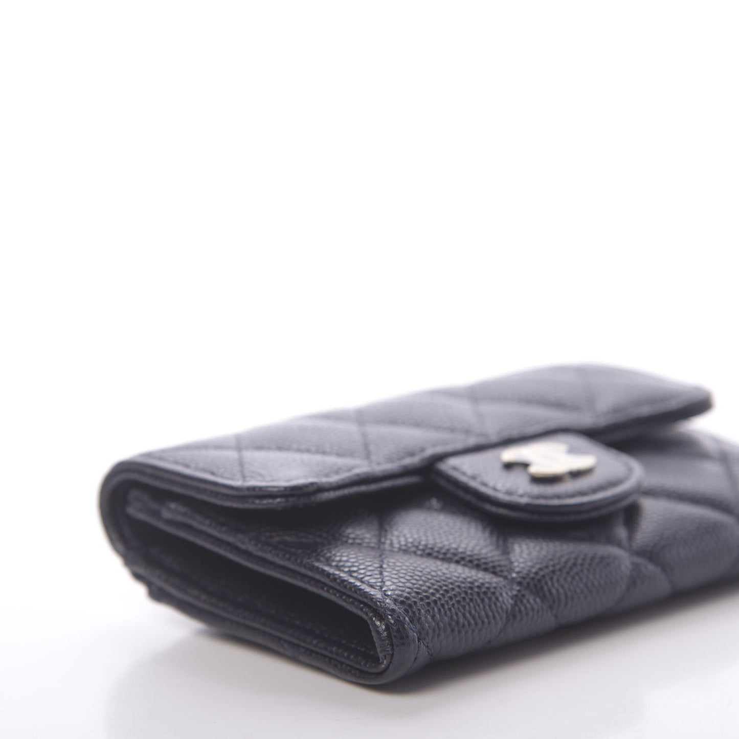 Caviar Quilted Flap Card Holder Wallet Navy Blue