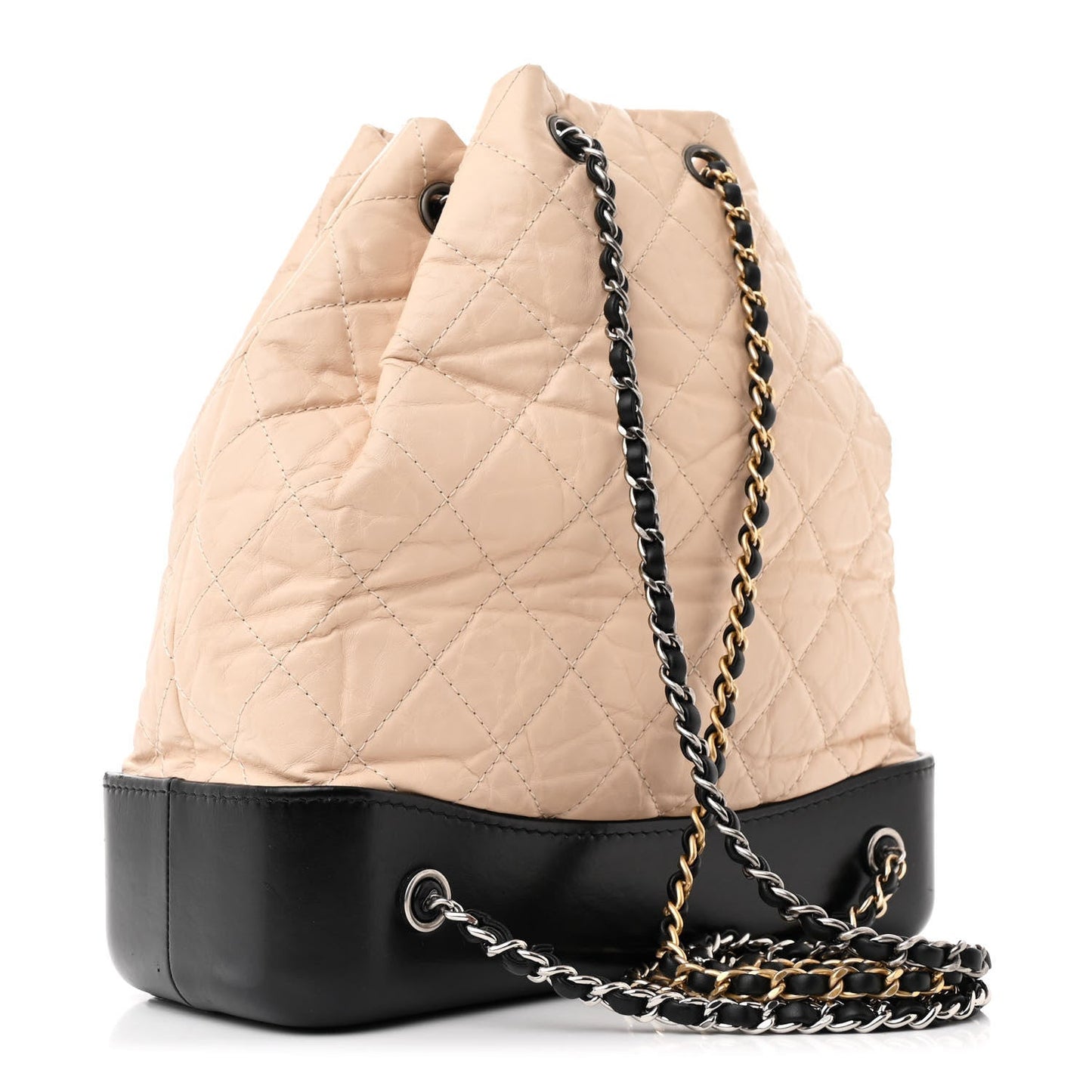 Aged Calfskin Quilted Small Gabrielle Backpack Beige Black